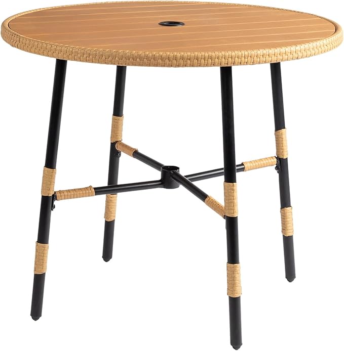 VINGLI 35.4" Round Outdoor Dining Table with Umbrella Hole - Photo 1
