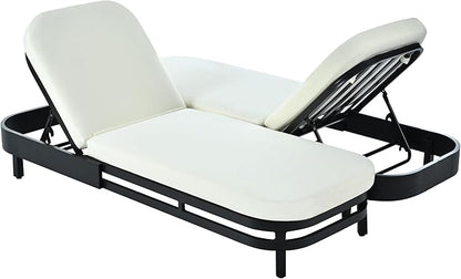 SOFTSEA Outdoor Chaise Lounge Chair Set of 2, Modern Aluminum Chaise Loungers with Premium Olefin Cushions, UV-Resistant & Water-Resistant, 5-Level Reclining, Patio Recliner Chair for Poolside, Beige