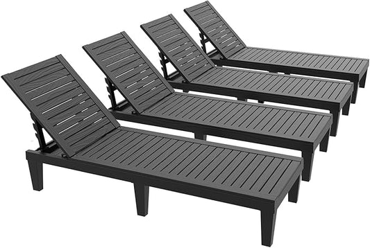 4 Patio Lounge Chair,Resin Outdoor Chaise Lounge with Waterproof Design & Lightweight Frame,Premium Outdoor Lounge Chairs for Backyard, Poolside, Garden