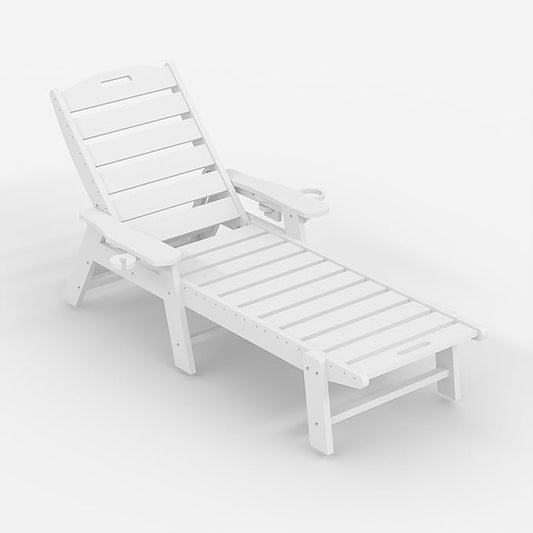 HDPE 5-Position Patio Lounge Chair for Outside, HDPE Chaise Lounge Outdoor with Cup Holder, Resin Pool Lounger Chair