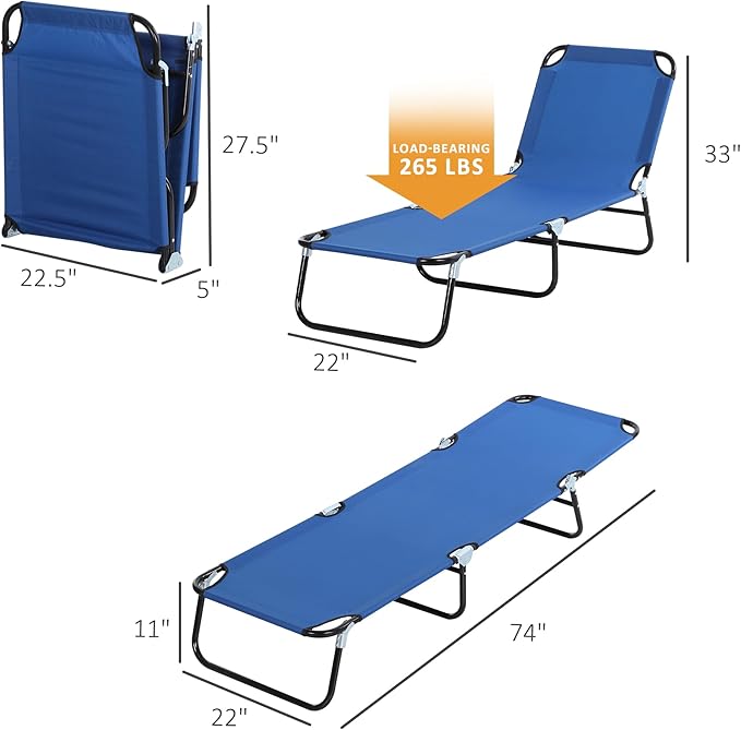 Outsunny Folding Chaise Lounge Pool Chairs, Outdoor Sun Tanning Chairs with 5-Level Reclining Back - Photo 3