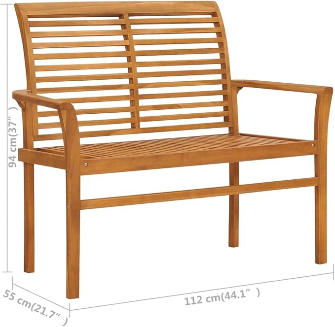 vidaXL 44.1" Patio Bench with Cushion - Durable Solid Teak Wood Garden Bench with Comfortable Beige Fabric Cushion - Ideal Outdoor Furniture for Patio, Garden, and More