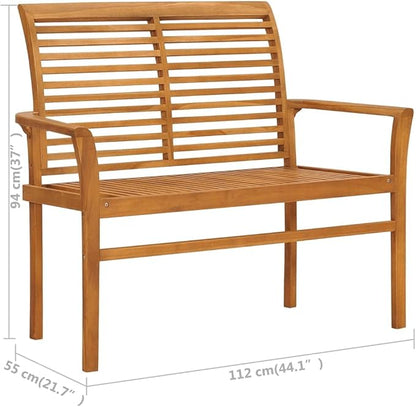 vidaXL 44.1" Patio Bench with Cushion - Durable Solid Teak Wood Garden Bench with Comfortable Beige Fabric Cushion - Ideal Outdoor Furniture for Patio, Garden, and More