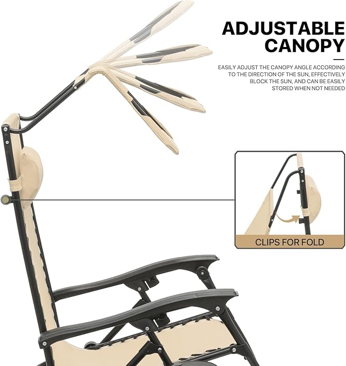 MoNiBloom Zero Gravity Chair with Canopy Shade, Patio Anti Gravity Recliner - Photo 8