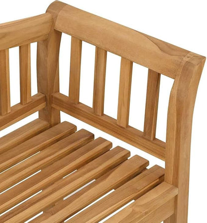 Solid Teak Wood Garden Bench 47.24 x 21.06 x 33.46 in Brown with Carved Armrests and Robust Square Legs for Outdoor Patio Terrace Seating Furniture