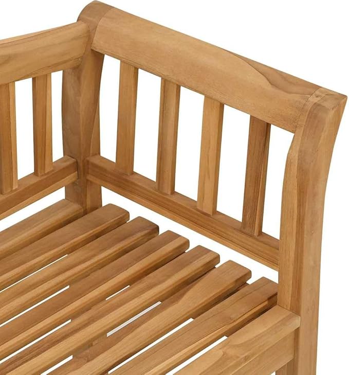 Solid Teak Wood Garden Bench 47.24 x 21.06 x 33.46 in Brown with Carved Armrests and Robust Square Legs for Outdoor Seating and Durable Furniture