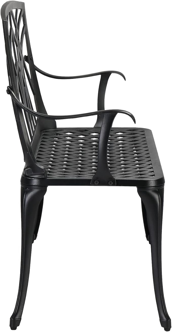 38-Inch Cast Iron Steel Frame Garden Bench Outdoor Patio Bench Chair, Antique Metal Bench for Yard & Porch & Park, Black
