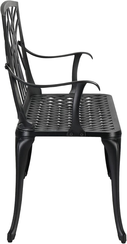 38-Inch Cast Iron Steel Frame Garden Bench Outdoor Patio Bench Chair, Antique Metal Bench for Yard & Porch & Park, Black
