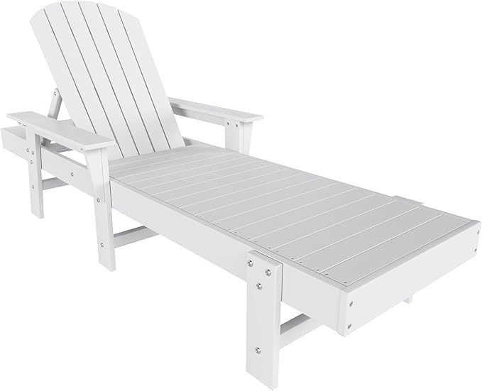 WestinTrends Dylan HDPE Outdoor Patio Poly Adirondack Reclining Chaise Lounge with Arms, White