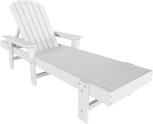 WestinTrends Dylan HDPE Outdoor Patio Poly Adirondack Reclining Chaise Lounge with Arms, White