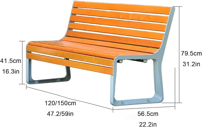 Outdoor Garden Bench, Metal Benches with Back, Loveseat Chair, Traditional Wooden Patio Bench Seat for Outside, Lawn Bench Park(White+Brown,120cm)