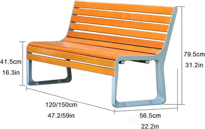 Outdoor Garden Bench, Metal Benches with Back, Loveseat Chair, Traditional Wooden Patio Bench Seat for Outside, Lawn Bench Park(White+Brown,120cm)