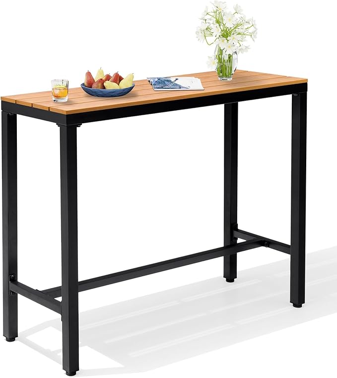 Crestlive Products Outdoor Bar Table, 43'' Rectangle Patio Counter Height Table High Pub Table with Waterproof Top and Sturdy Metal Frame for Balcony, Bistro, Garden, Backyard, Hot Tub(Brown)