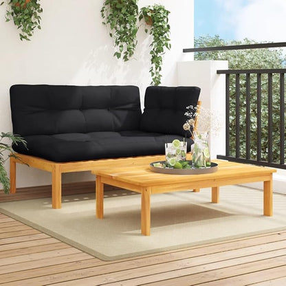 Patio Sofa Set Black Solid Acacia Wood Medium Modular Couch Outdoor Patio Furniture Set for Courtyard Garden