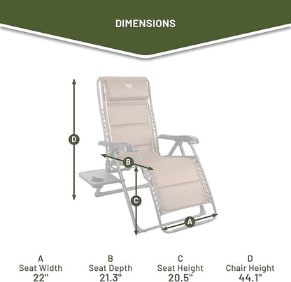 TIMBER RIDGE Aluminum Zero Gravity Chairs, Folding Recliner Chair Padded with Cup Holder and Headrest, Adjustable Lounge Reclining Chair for Outdoor Camping Lawn Patio Indoor, Supports 350lbs, Brown