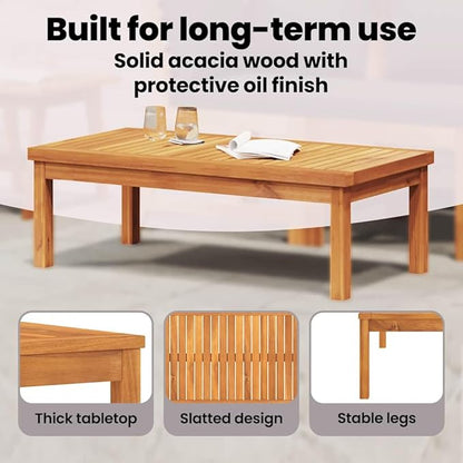 vidaXL Solid Acacia Wood Coffee Table Gray Outdoor Backyard Balcony Terrace Patio Garden Porch Couch Side Accent Wooden Home Furniture