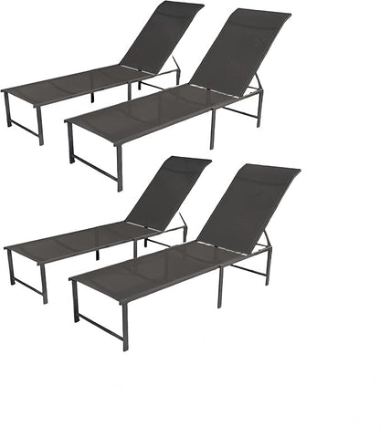 Lounge Chair Outdoor Set of 4, Foldable & Assembly Free Aluminum Chaise Lounge Chair with 5-Position Recliner, Pool Lounge Chairs for Outside Poolside Beach Lawn (Black)