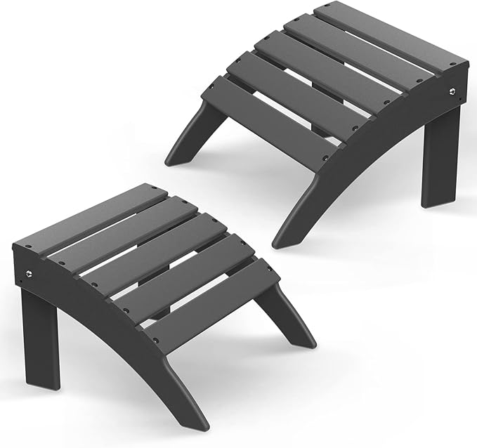 BRIOPAWS Adirondack Ottomans | Folding | Set of 2 | HDPE Plastic | Grey Outdoor Foot Rest | All Weather | Patio Footrest for Adirondack Chair | Foot Stool for Deck Porch | 19.7W x 18.5L x 13H Inch