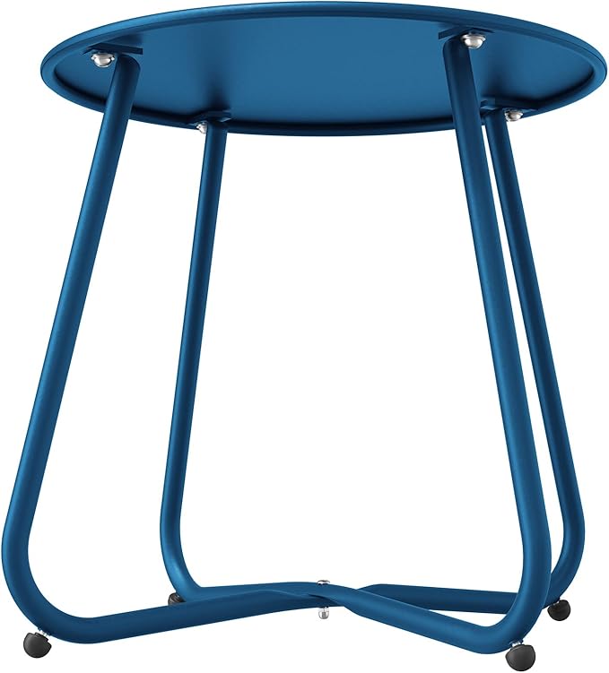 Grand patio Small Round Side Table Outdoor Side Table with Adjustable Feet 18-inch Modern End Accent Table for Patio Porch Peacock Blue