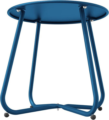 Grand patio Small Round Side Table Outdoor Side Table with Adjustable Feet 18-inch Modern End Accent Table for Patio Porch Peacock Blue