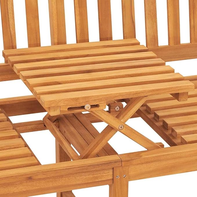 Solid Teak Wood 3-Seater Garden Bench with Convertible Table, Rustic Outdoor Patio Furniture for Backyard and Terrace, Durable Teak Bench with Comfortable Seating and Easy
