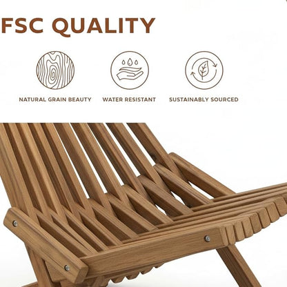 Folding Wooden Outdoor Chair, Stylish Low Profile Acacia Wood Lounge Chair for The Porch, Lawn, Garden or Outdoor Patio Furniture, Natural (1 Pack)