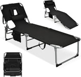 GYMAX Tanning Chair, Folding Lounger with Face/Arm Holes, Carry Handles & Side Pocket - Photo 1