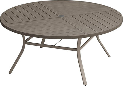 VICLLAX 60" Round Patio Dining Table for 8-10, All Weather Metal Outdoor Table with 1.57" Umbrella Hole and Surdy Frame for Garden Lawn Deck, Grey