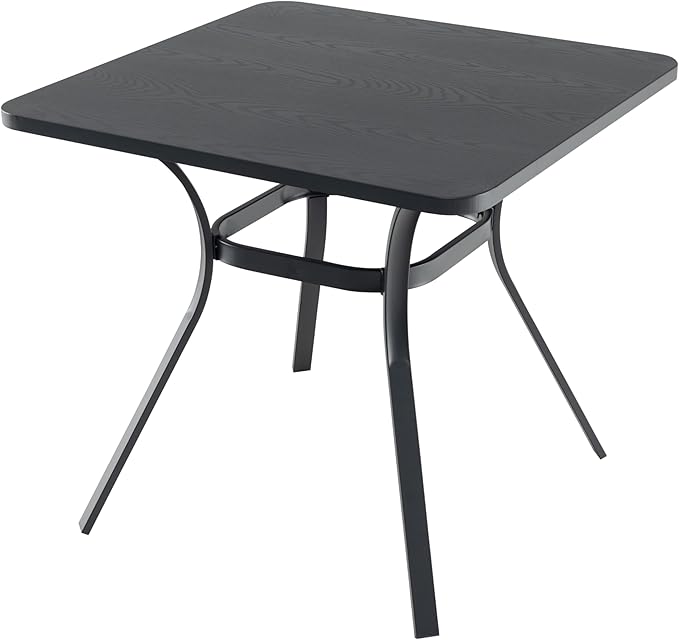 Tangkula 32-Inch Metal Patio Dining Table for 4, Outdoor Dining Table with Powder-Coated Metal Frame & Wood-Like Grain Tabletop, Square Outside Bistro Table for Backyard Garden Poolside Porch, Grey