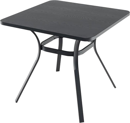 Tangkula 32-Inch Metal Patio Dining Table for 4, Outdoor Dining Table with Powder-Coated Metal Frame & Wood-Like Grain Tabletop, Square Outside Bistro Table for Backyard Garden Poolside Porch, Grey