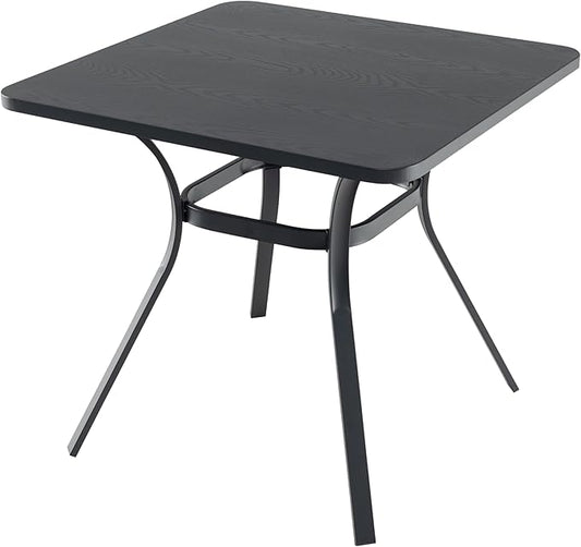Tangkula 32-Inch Metal Patio Dining Table for 4, Outdoor Dining Table with Powder-Coated Metal Frame & Wood-Like Grain Tabletop, Square Outside Bistro Table for Backyard Garden Poolside Porch, Grey