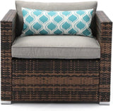 COSIEST All-Weather Patio Chair, Single Brown Wicker Chair with Thick Gray Cushions & Teal Pillow - Photo 1