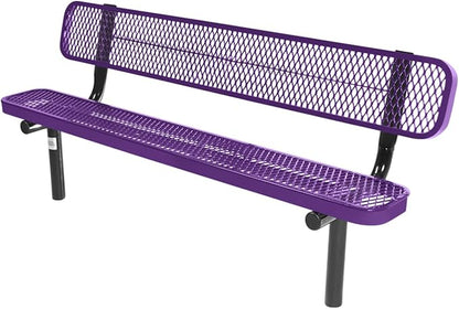COATEDOUTDOORFURNITURE Coated Outdoor Furniture Heavy-Duty Outdoor Bench Thermoplastic Coated, Expanded Metal, Commercial-Grade Seating, Made in America (Inground with Back, 6 Ft, Purple)