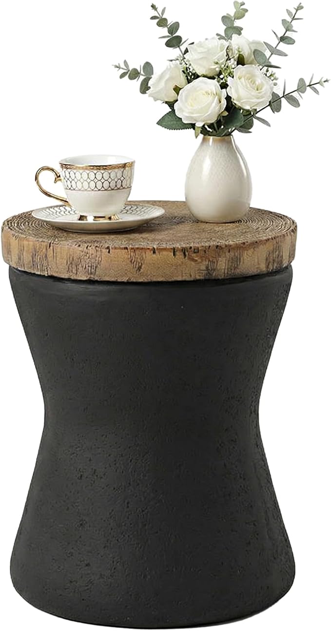 HOMPUS Outdoor Concrete Side Table, Modern Hourglass Pedestal End Table, Multi-Functional Round MgO Coffee Table - Photo 7