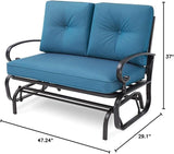 Patio Bench, Porch Glider Outdoor Swing Glider Rocking Loveseat, Steel Frame Chair with Thick Cushion (Peacock Blue) - Photo 8