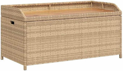 Outdoor Storage Bench with Waterproof Bag, Mix Beige and Brown, Solid Acacia Wood and Poly Rattan, 39.4 Inch Long, Seating for Two, Durable Garden Furniture, Modern Woven