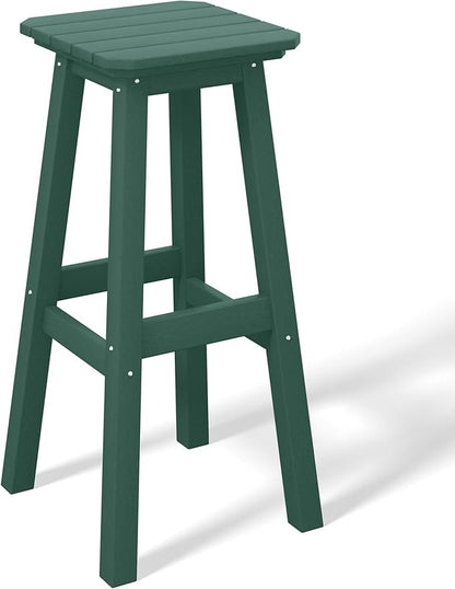 Costaelm 29" Height Outdoor Bar Stools, All-Weather Bar Stools, Adirondack Poly Patio Square Bar Stool for Patio, Deck, Kitchen Counter and Garden, Dark Green