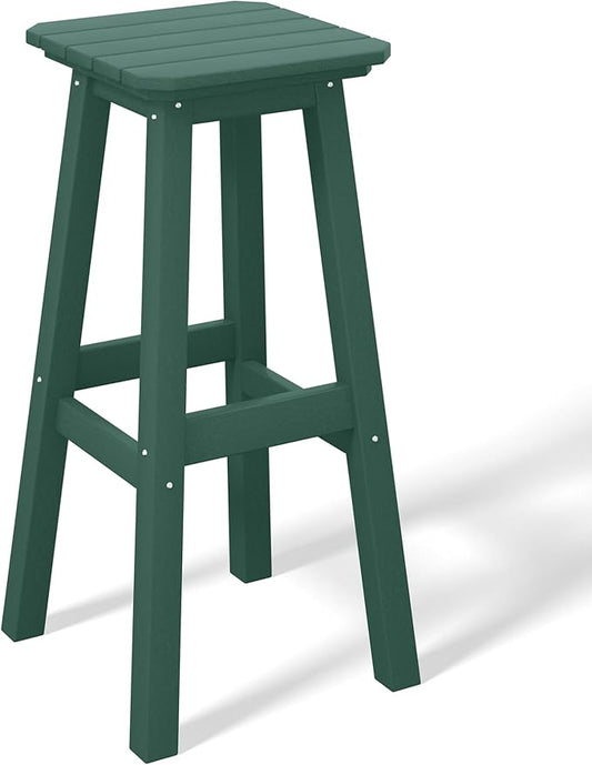 Costaelm 29" Height Outdoor Bar Stools, All-Weather Bar Stools, Adirondack Poly Patio Square Bar Stool for Patio, Deck, Kitchen Counter and Garden, Dark Green