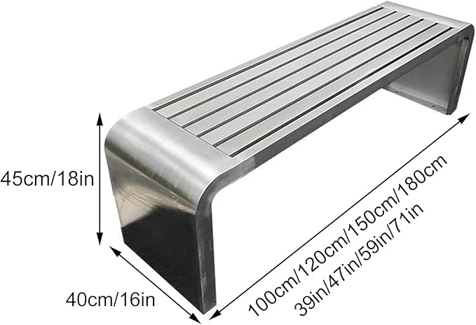 Metal Garden Bench, Outdoor Benches Weatherproof, Stainless Steel Frame, Patio Bench with Mounting Screws, Arc Corner Design(150x40x45cm (59x16x18in))