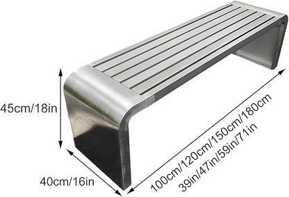 Metal Garden Bench, Outdoor Benches Weatherproof, Stainless Steel Frame, Patio Bench with Mounting Screws, Arc Corner Design(150x40x45cm (59x16x18in))
