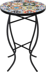 VCUTEKA Mosaic Outdoor Side Table - Small Patio Table Coffee Outside Accent Tables Round End Plant Tables for Bistro - Photo 9