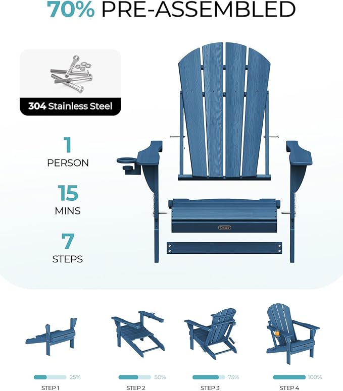 Ciokea Folding Adirondack Chair 4 Pack, Patio Adirondack Chair Weather Resistant, Plastic Fire Pit Chair with Cup Holder - Photo 4