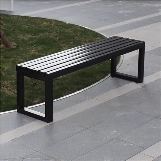 Outdoor Bench Without Backrest, Metal Garden Bench with Reserved Fixing Holes, Patio Bench Weatherproof, Bench for Garden, Porch or Park(Black,150cm/59.1in)