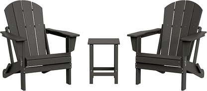 WestinTrends Malibu 3-Pieces Adirondack Chairs Set with Side Table, All Weather Outdoor Seating Plastic Patio Lawn Chair Folding for Outside Porch Deck Backyard, Gray
