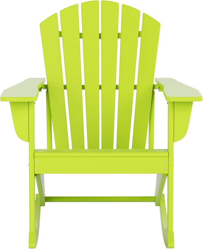 WestinTrends Dylan Outdoor Patio Poly Plastic Adirondack Rocking Chair, Lime