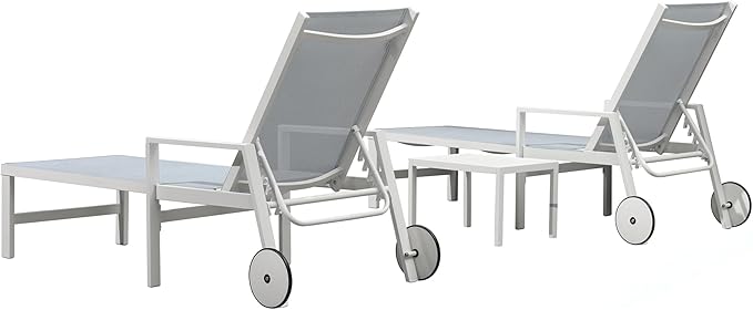PURPLE LEAF Lounge Chair Outdoor Set 2 Pieces White Aluminum Chaise Lounge with Armrest and Wheels for Pool Deck Patio, Mixed Color