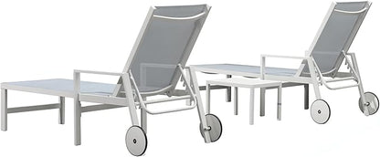 PURPLE LEAF Lounge Chair Outdoor Set 2 Pieces White Aluminum Chaise Lounge with Armrest and Wheels for Pool Deck Patio, Mixed Color