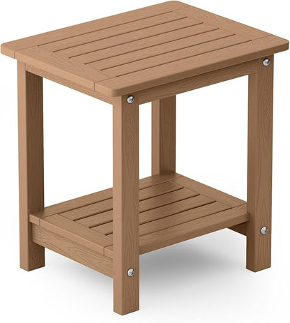 YEFU Outdoor Side Table for Patio: 16" HIPS Weather - Resistant Adirondack Tables - Waterproof Small Square End Tables for Backyard Pool Porch Balcony - Indoor Outdoor Double Layer Table Teak