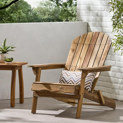 Folding Adirondack Chair Outdoor Wooden Accent Furniture Fire Pit Lounge Chairs,for Patio & Garden Relaxation with Slatted Back & Wide Armrests- Teak Finis (Teak + Acacia Wood)
