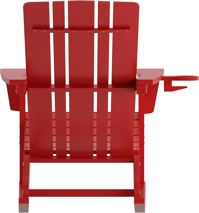 Flash Furniture Halifax Adirondack Rocking Chairs with Cup Holder, Weather Resistant Poly Resin Adirondack Rocking Chairs, Set of 2, Red